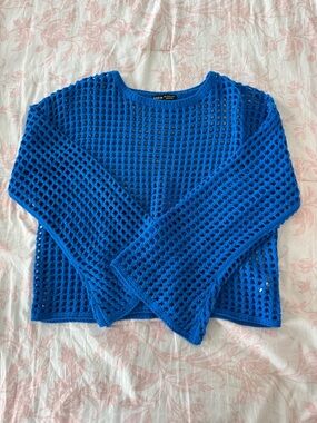 SHEIN Cobalt Open-Weave Crewneck Sweater